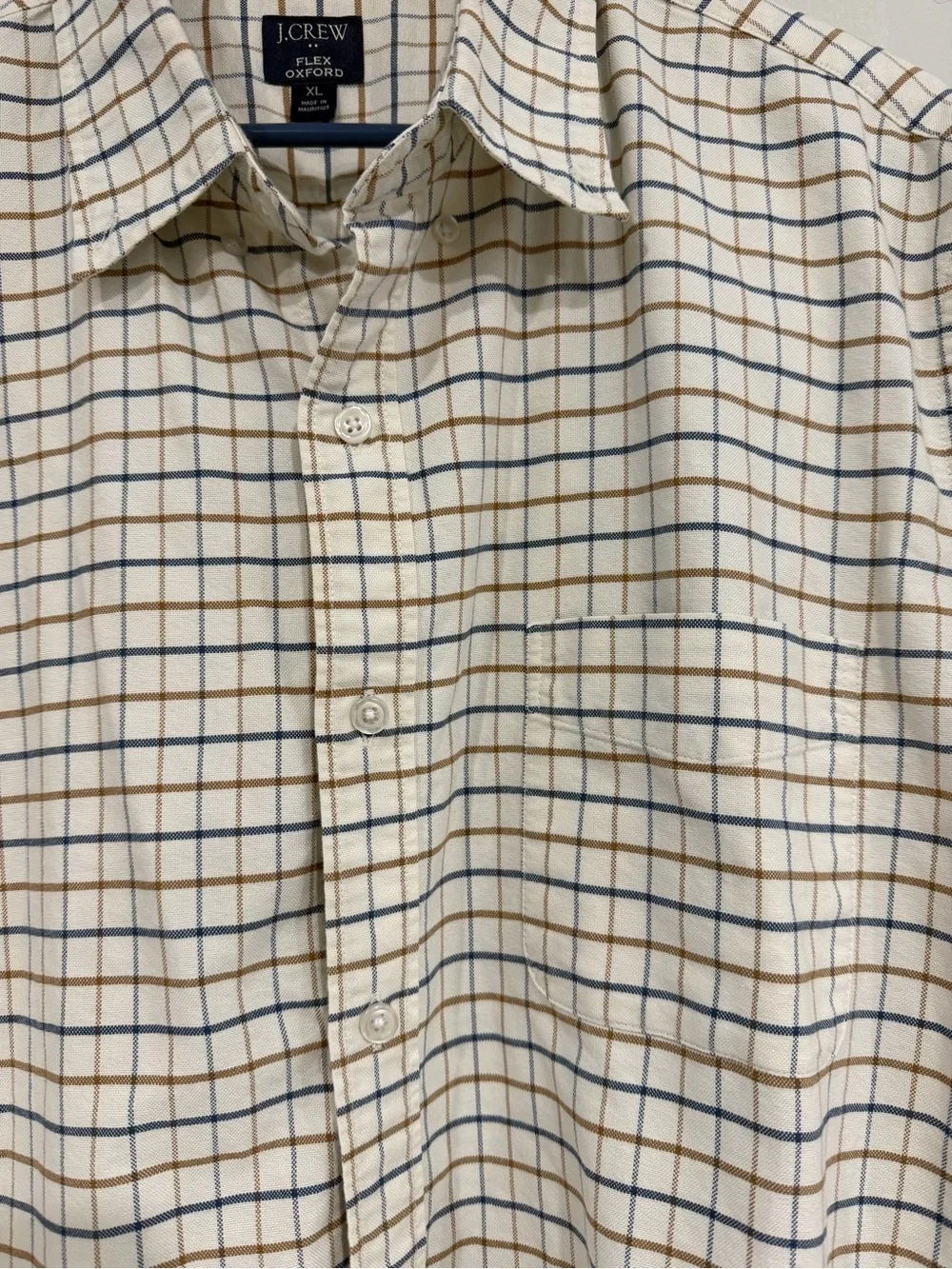 J. Crew Cream and Navy Plaid Button Down Men’s XL
